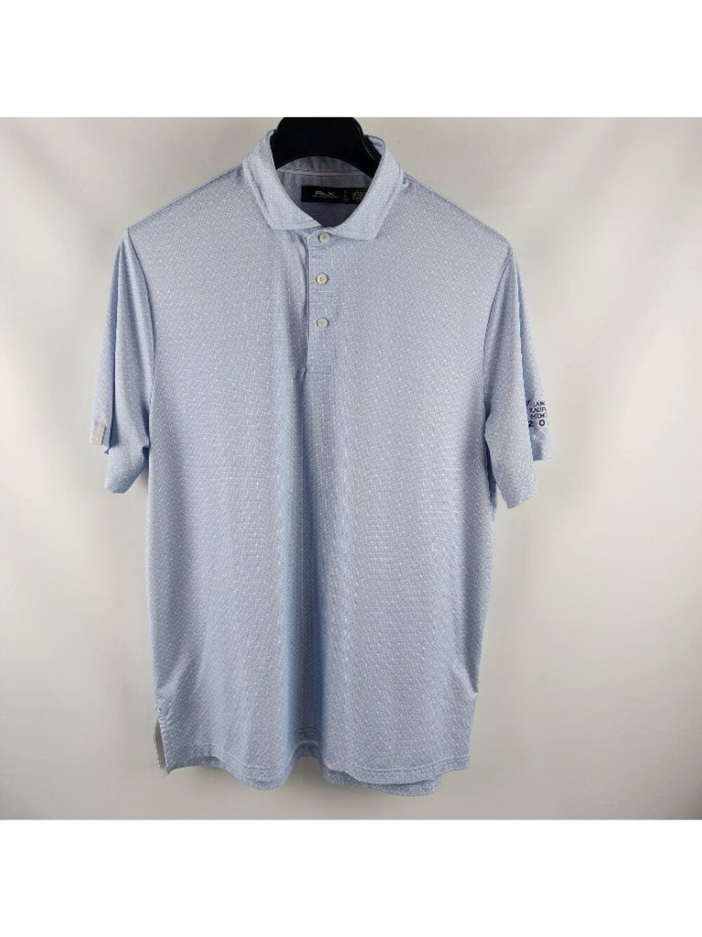 RLX Ralph Lauren Mens Large Blue Geometric Micro Square S/S Golf Polo